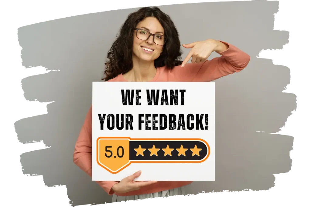 A girl pointing to a play card